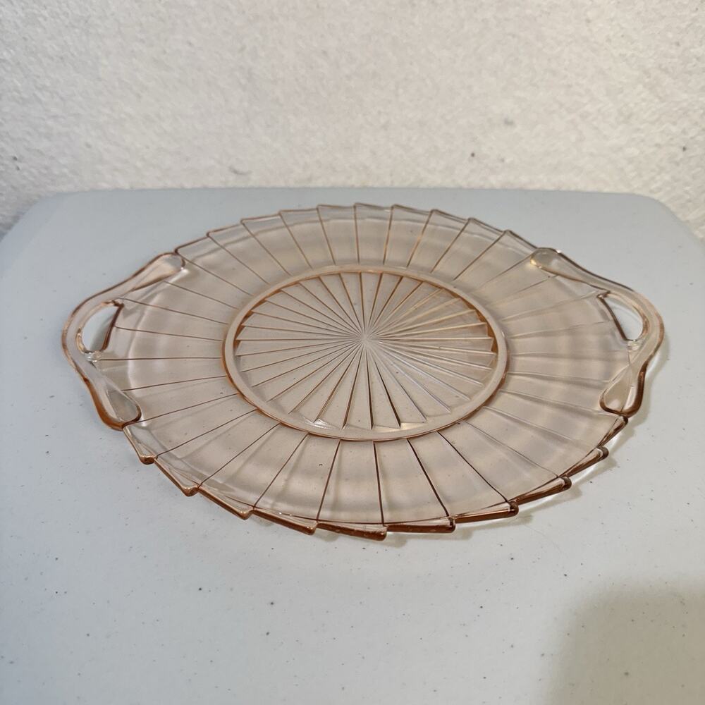 Jeannette Glass Co. Sierra/Pinwheel Pink Depression Glass 2 Handled Serving Tray